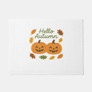 Hello Autumn Cute Smiling Pumpkins Classic T-Shirt Doormat