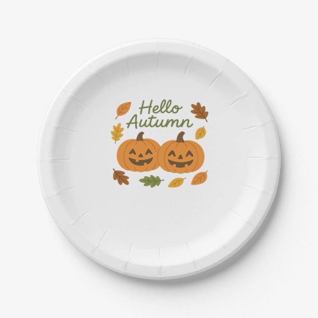 Hello Autumn Cute Smiling Pumpkins Classic T-Shirt Paper Plate (Front)
