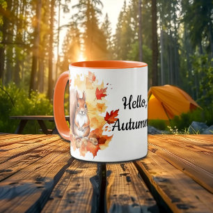 Hello Autumn Cute Squirrel and Baby Fox Mug