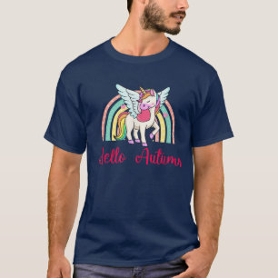 Hello Autumn cute unicorn rainbow pattern  T-Shirt