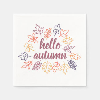 Hello Autumn Fall Floral Typography Modern Napkin
