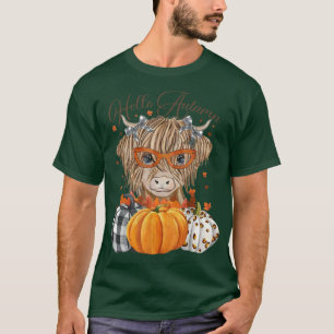 Hello Autumn Fall Highland Cow Pumpkins Thanks Giv T-Shirt