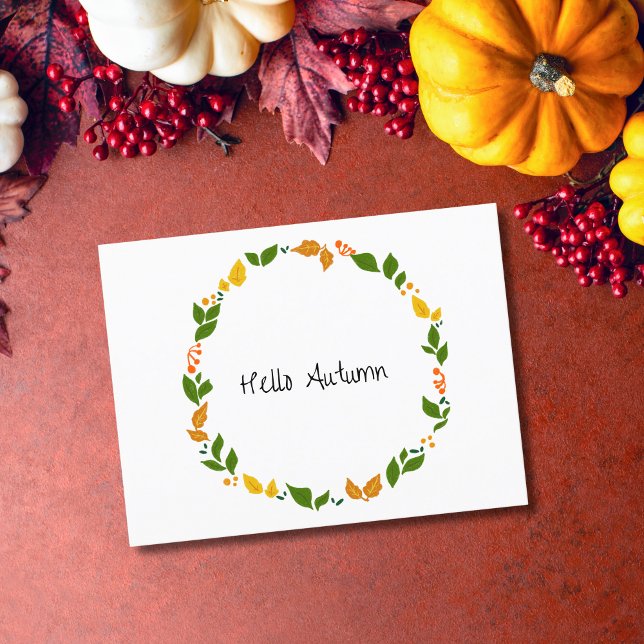 Hello Autumn Fall Leaves Cosy Holiday Postcard (Creator Uploaded)