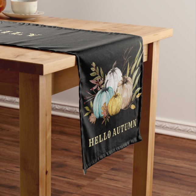 Hello Autumn Family Name Pumpkins  Short Table Run Runner (In Situ)