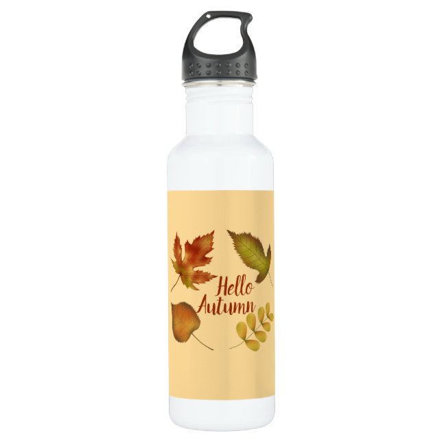 Hello Autumn golden leaves customise 710 Ml Water Bottle (Front)