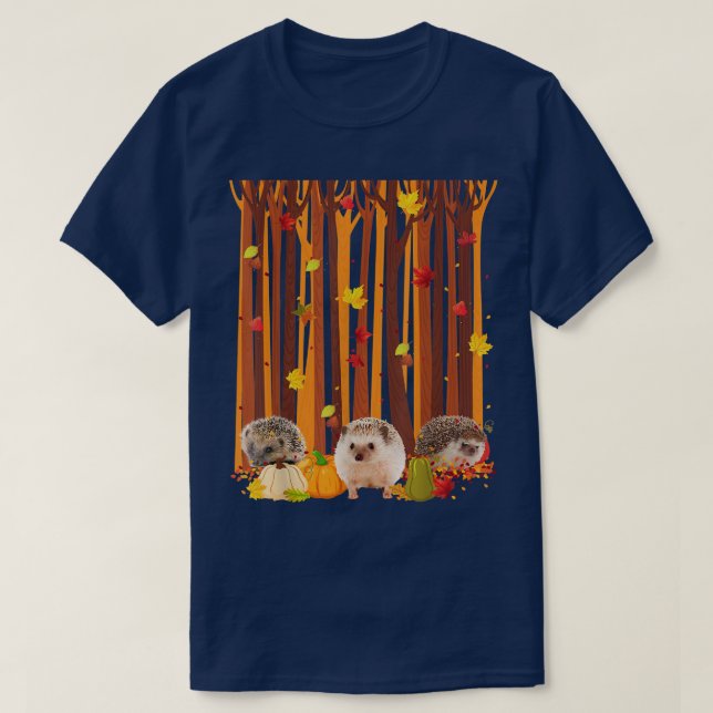 Hello Autumn Hedgehog Maple Leaf Fall Pumpkin Mens T-Shirt (Design Front)