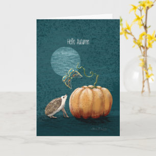 hello autumn hedgehog moth pumpkin card