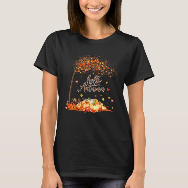 Hello Autumn Hello Fall Pumpkin Fall  Thanksgiving T-Shirt (Front)