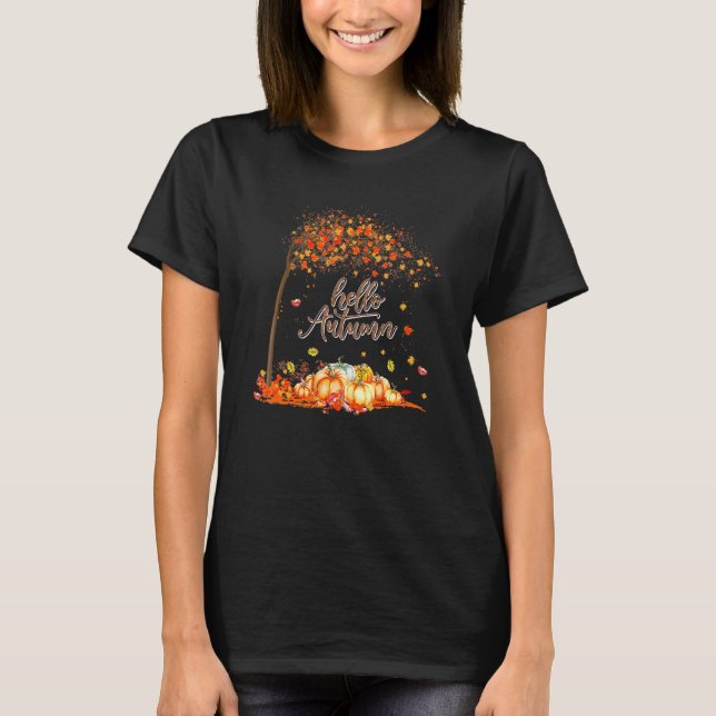 Hello Autumn Hello Fall Pumpkin Fall  Thanksgiving T-Shirt (Front)