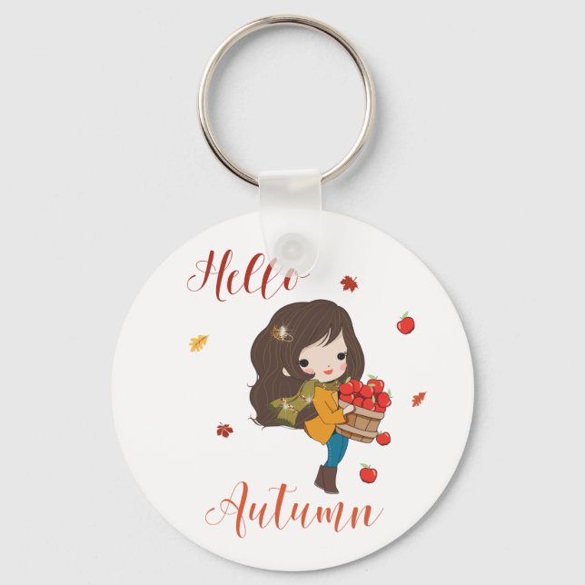 Hello Autumn keychain Fall theme keychain (Front)