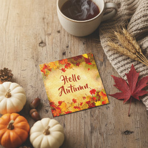 Hello Autumn Leaves on Old Paper Background
