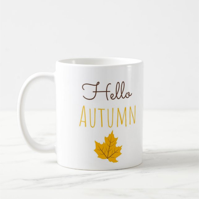 Hello Autumn Maple Leaf Coffee Mug for Cozy Fall  (Left)