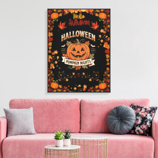 Hello Autumn Pumpkin Nights Halloween Canvas Print