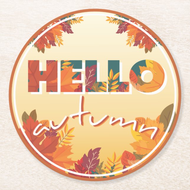 Hello Autumn Round Paper Coaster (Front)