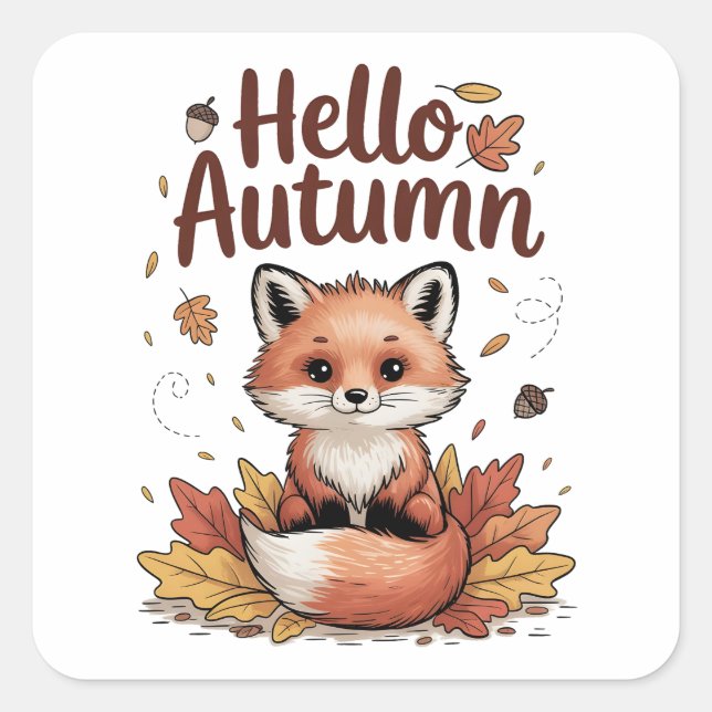 Hello Autumn Square Sticker (Front)