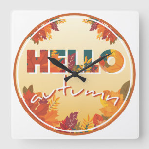 Hello Autumn Square Wall Clock