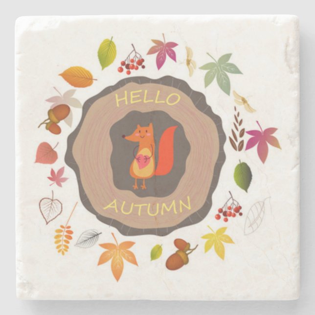 Hello Autumn Stone Coaster (Front)