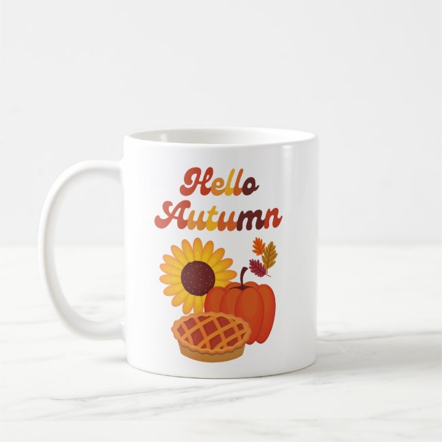 Hello Autumn Sunflower Pie Pumpkin Thanksgiving Coffee Mug (Left)