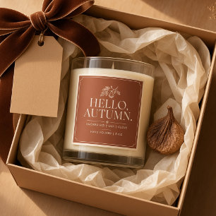 Hello Autumn Terracotta Custom Fall Candle Square Sticker