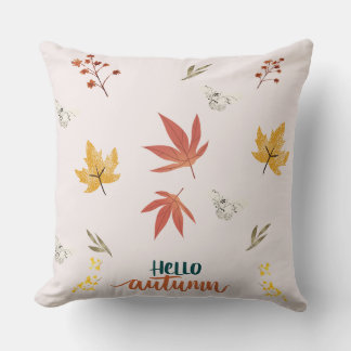 Hello Autumn Throw Pillow – Fall Leaves Botanical 