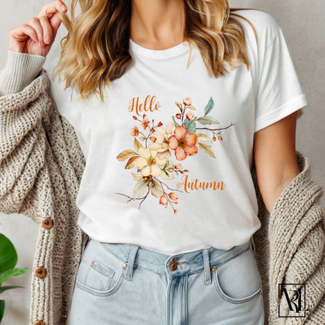 Hello Autumn Watercolor Fall Floral T-Shirt (Creator Uploaded)