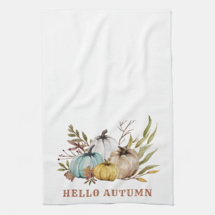 Hello Autumn Watercolor Pumpkins Kitchen Towel