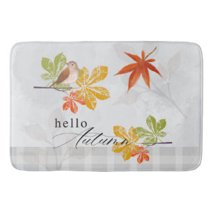 Hello Autumn with Bird and Fall Leaves Bath Mat