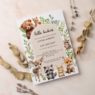 Hello Babies Boho Woodland Twin Baby Shower Invitation