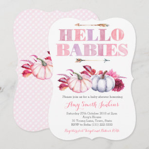 Hello Babies! Twin Girls Pumpkin Baby Shower Party Invitation