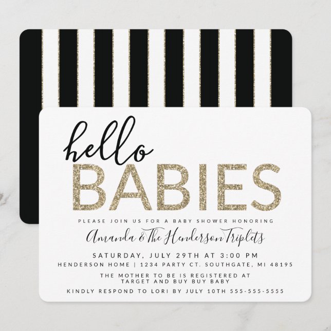 Hello Babies, Twins or Triplets Baby Shower Invitation (Front/Back)