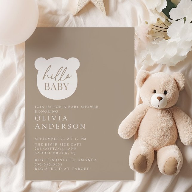Hello Baby Bear Baby Shower Invitation (Creator Uploaded)