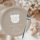 Hello Baby Bear It's a Boy Paper Plate<br><div class="desc">This charming baby design features an adorable bear motif, perfect for celebrating the arrival of a new little one. The design is sweet and whimsical, with the words "hello baby" bear baby adding a playful touch to the overall look. Ideal for a gender-neutral shower, this design is sure to delight...</div>