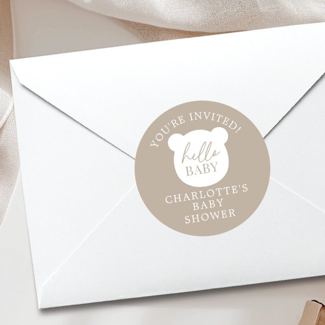 Hello Baby Bear You're Invited Classic Round Sticker (Creator Uploaded)