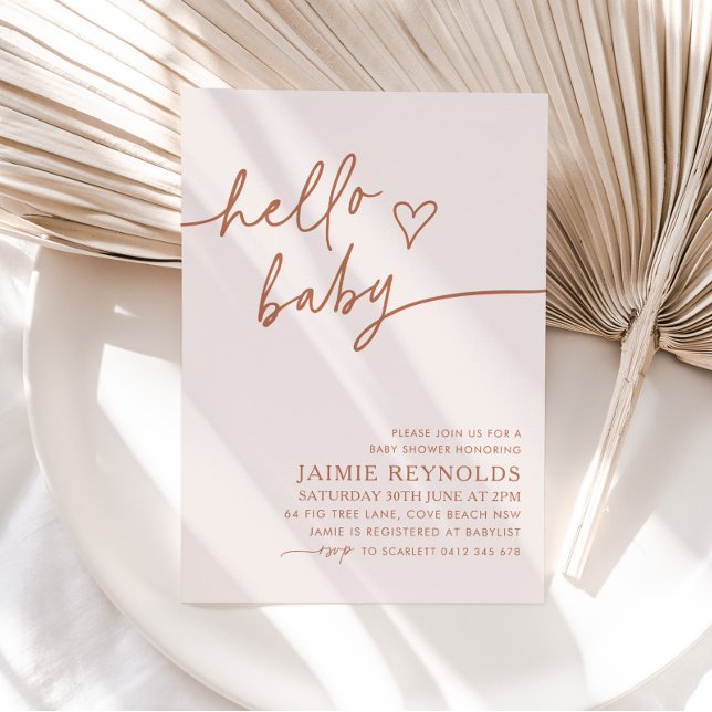 Hello Baby Beige Neutral Baby Shower  Invitation (Creator Uploaded)