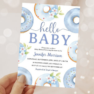 Hello Baby Blue Doughnuts Baby Shower Invitation