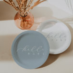 Hello Baby Blue Script Minimalist Baby Shower Paper Plate<br><div class="desc">We are always adding new designs weekly!</div>