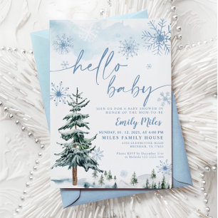 Hello Baby Blue Winter Baby Shower Invitation