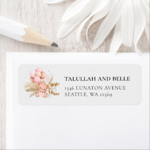 Hello Baby Boho Bear Shower Return Address Label