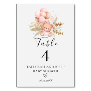 Hello Baby Boho Bear Shower Table Number