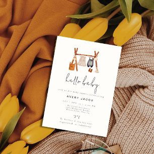 Hello Baby Boho Clothes Baby Shower Invitation