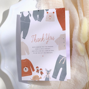 Hello Baby Boho Clothes Boy Baby Shower Thank You Card