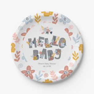 Hello Baby Boho Floral Baby Shower Paper Plates