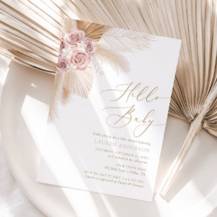 Hello Baby Boho Pampas Grass Girl Baby Shower Invitation