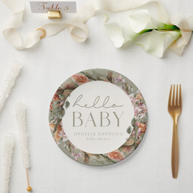 HELLO BABY | Botanical Boho Sage Paper Plate (Wedding)