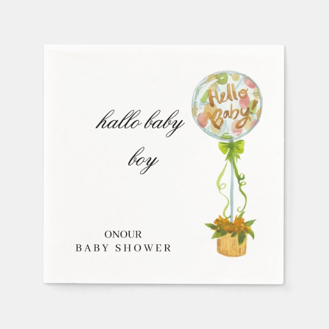 Hello Baby Boy Baby Shower Napkins – Soft Elegant  (Front)