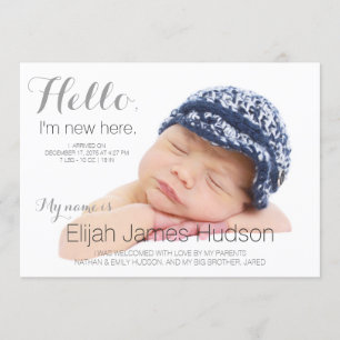Hello Baby Boy Birth Announcements