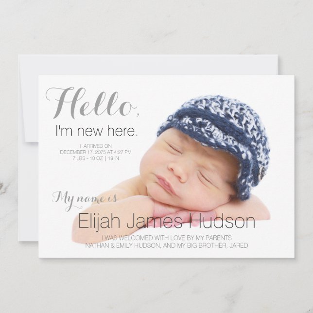 Hello Baby Boy Birth Announcements (Front)