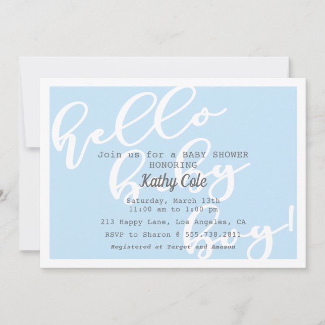 Hello Baby Boy - Blue Modern Baby Shower Invitation (Front)