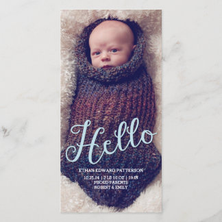 Hello Baby Boy Modern Birth Announcement Photocard