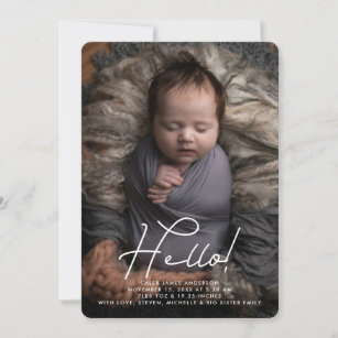 Hello Baby Boy Photo Personalised Birth Stats Invitation
